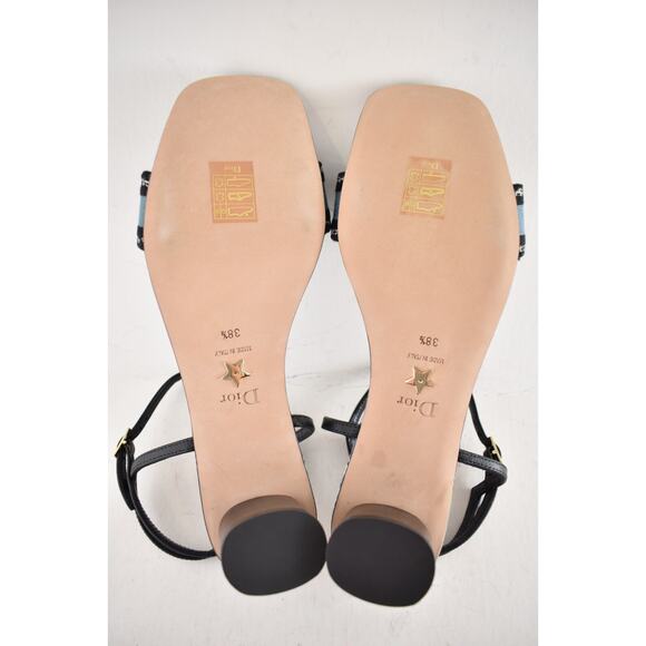 Dior Bandana Embroidered Black Blue Dway Heeled Sandal Strap Low Heel Pump 38.5 - Picture 13 of 13